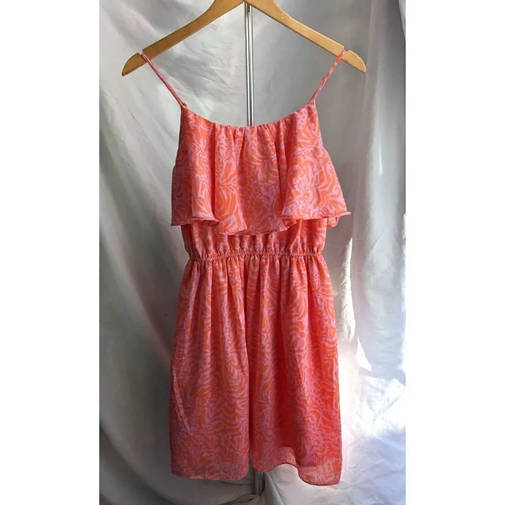 LILLY PULITZER for Target Coral Giraffing Me Crazy Satin Flounce SunDress Sz XS - Picture 3 of 8